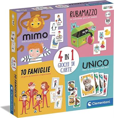 4in1 Gioco di Carte Mimo, Unico, Rubamazzo, 10 Famiglie Board ga