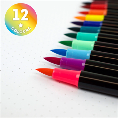 SET OF 12 BRUSH MARKERS MULTICOLOR-